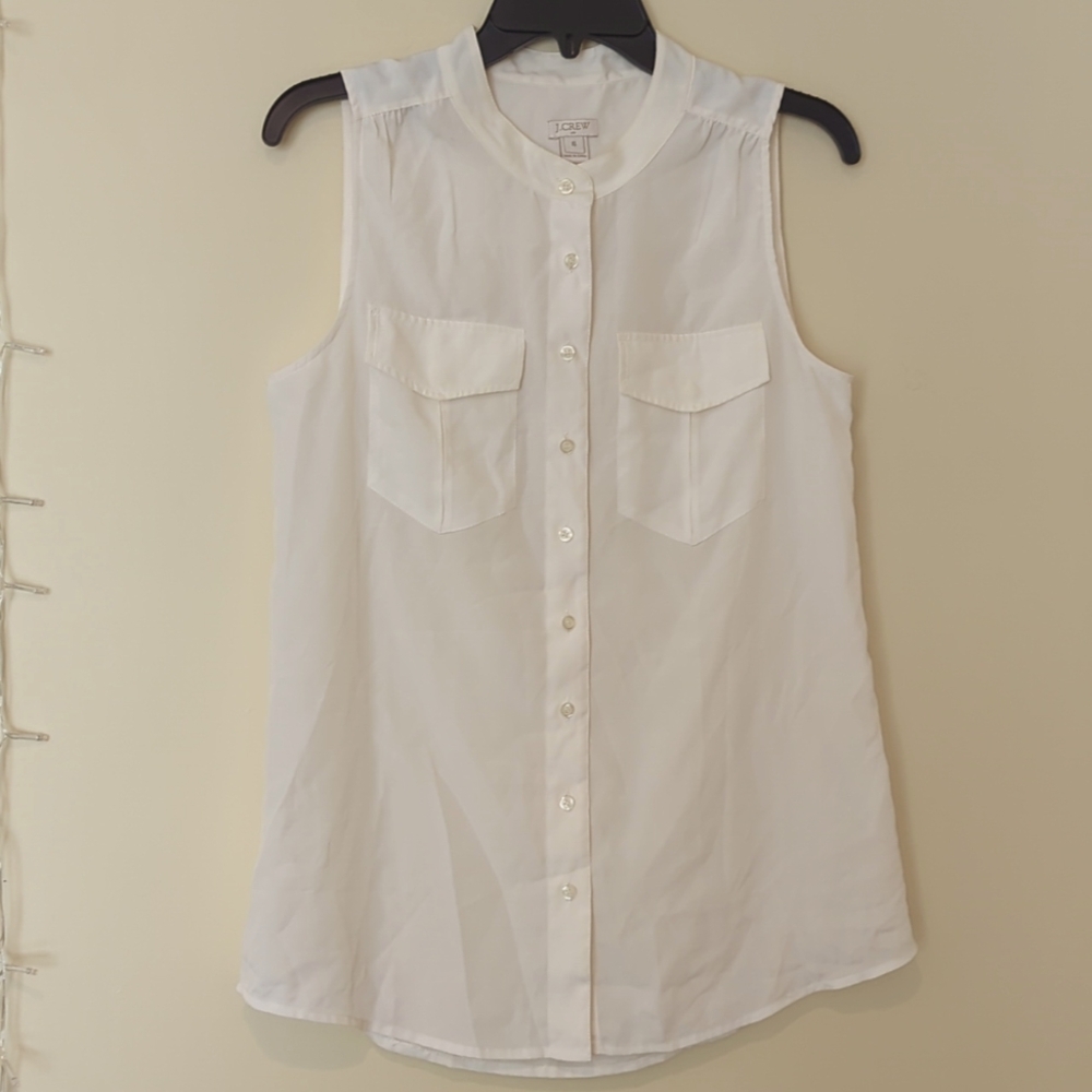 J. Crew Off-White/Cream Sheer Sleeveless Button Down Top, Size 6